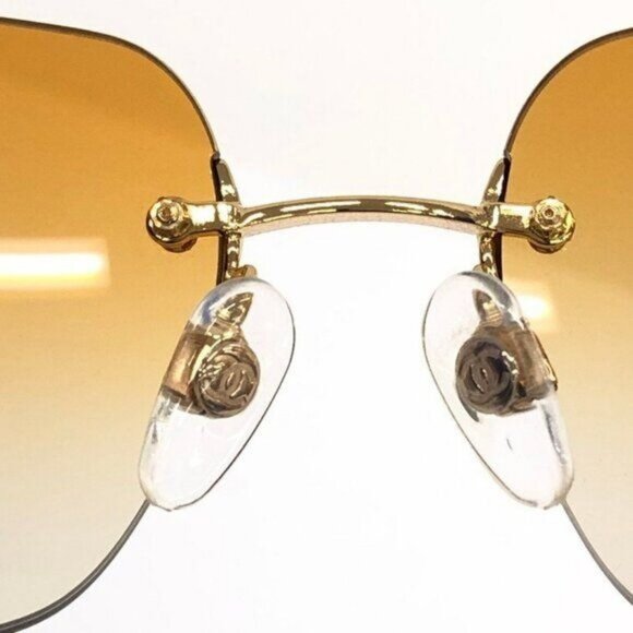 🧡RARE Chanel Vintage Sunglasses Rhinestone CC Logo Rimless Gradient Gold Orange - Picture 11 of 14